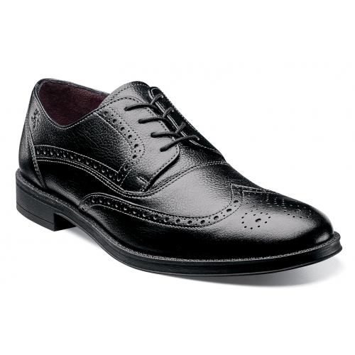 Stacy Adams "Callahan" Black Burnished Leather Wingtip Shoes 24946